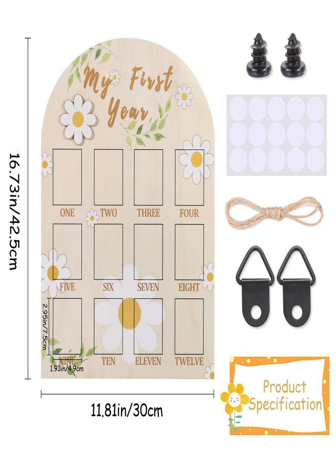 RANERVZ My First Year Photo Display Sign from 1-12 Months Wooden Daisy Flower Picture Frame for First Birthday Party Decorations Milestone Monthly Board for Girl One Birthday Nursery Decor Baby Keepsake Gift - Image 2